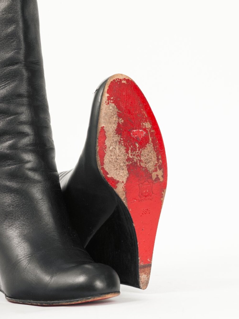 Christian Louboutin Zepita Black Leather Knee-High Wedge Boots - Picture 5 of 10